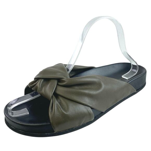 Jenni Kayne Women's Olive Green Knot Strap Leather Slip On Flat